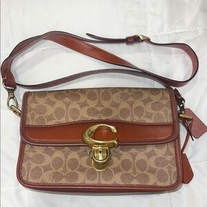 Coach Tan and Brown Signature Shoulder Bag